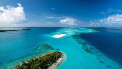 Aerial view of Bimini sandbars and turquoise water