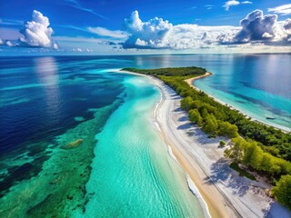 Aerial view of a Bimini beach and blue water