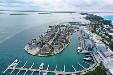 Bimini marina and island waterfront from above