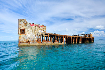 Bimini Sapona shipwreck in clear blue water